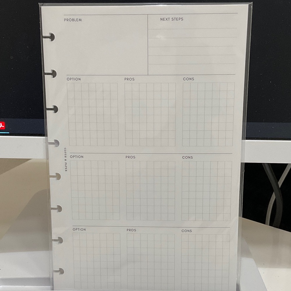 Cloth and Paper Decision Making Inserts in Half Letter size.